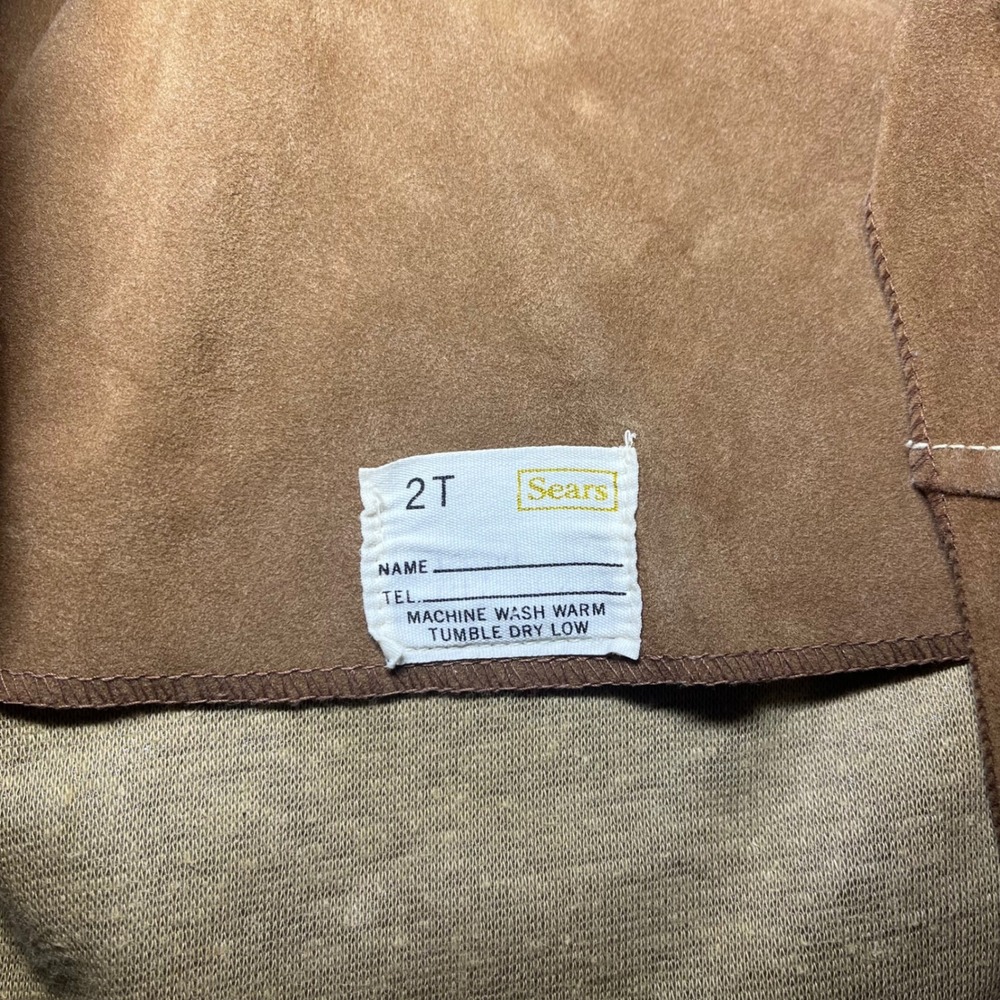 Vintage 1970s Toddler Suede Jacket Sears Western Cowboy Brown Retro Kids Size 2T - Picture 6 of 7